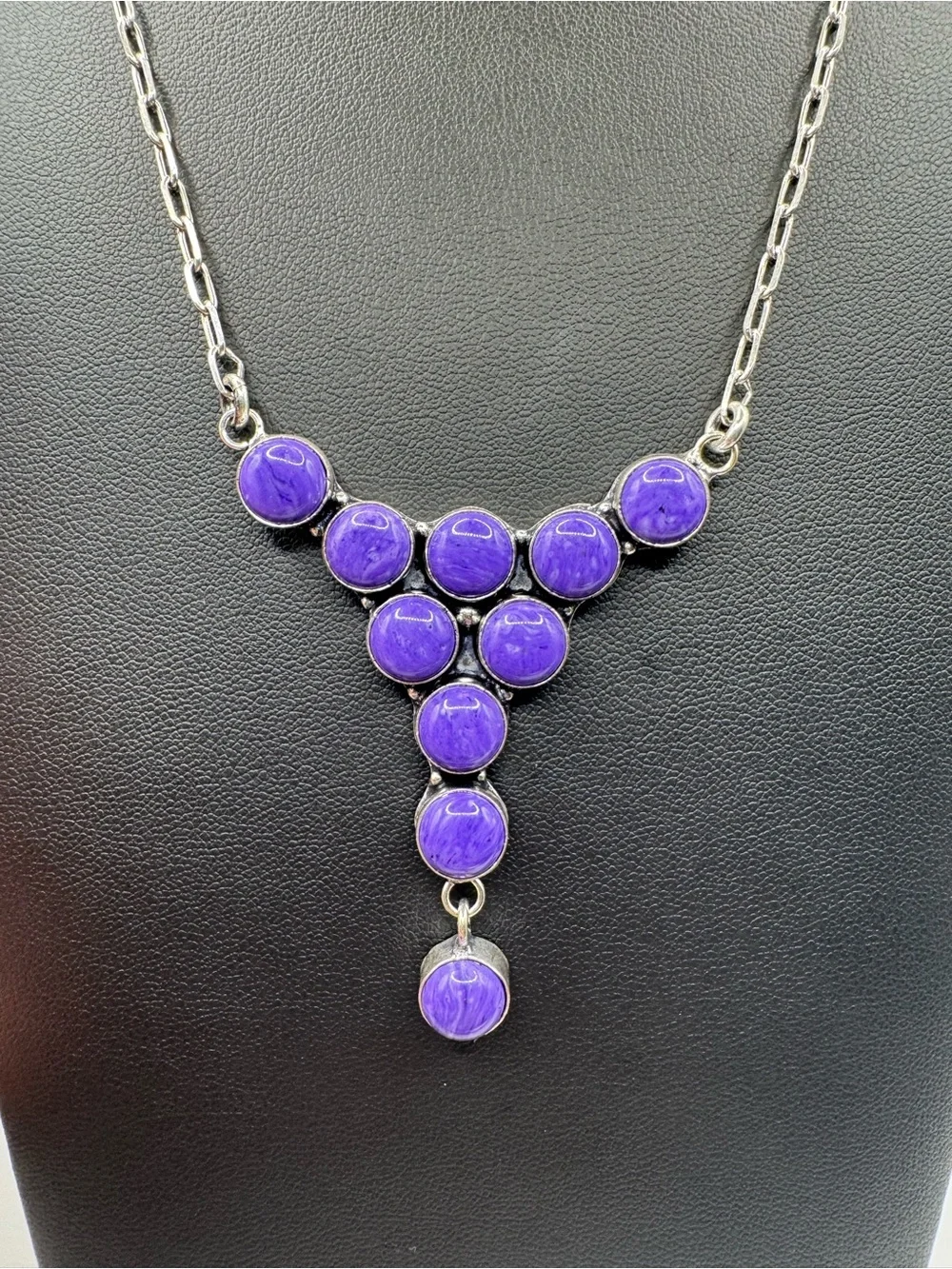 Purple Charorite Multi-Cabochon Bib Necklace